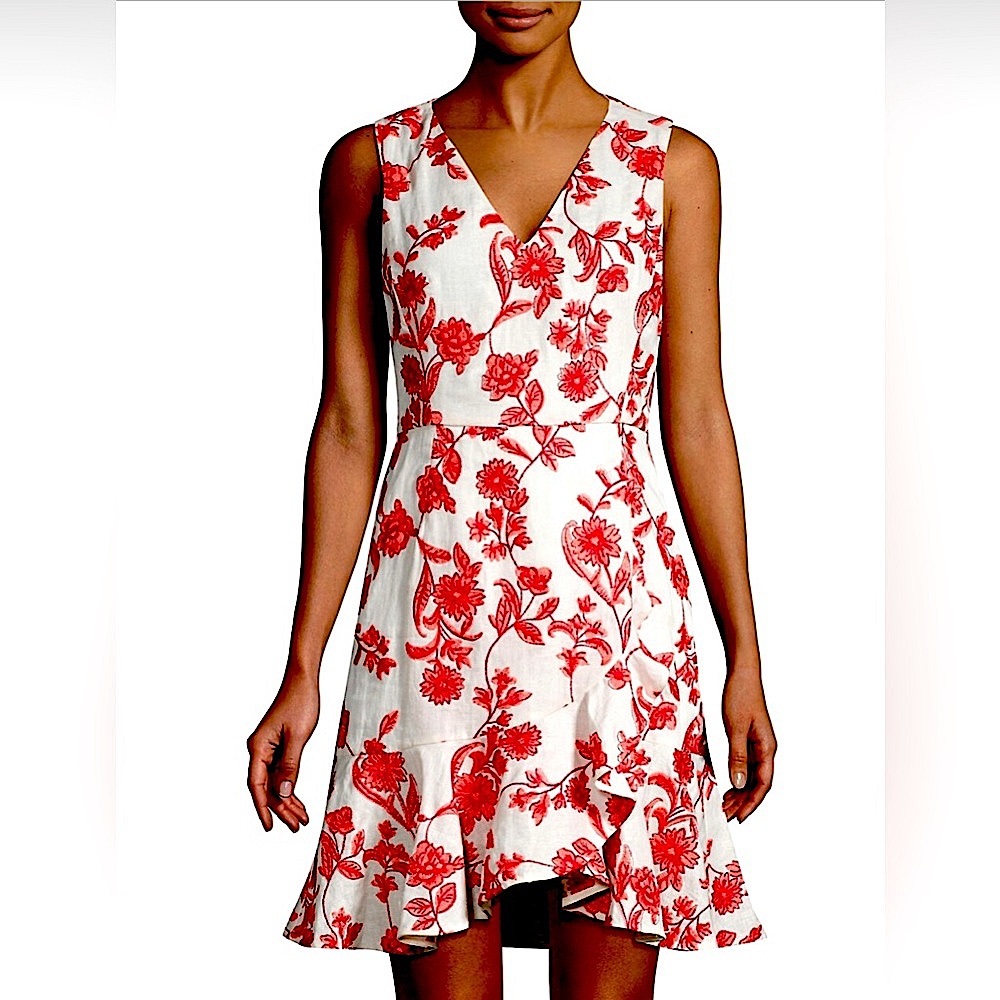 Rebecca Taylor Floral Embroidered High-Lo Flounce Hem Dress Size 0 NWT